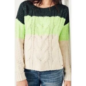Hollister Women's 3 Toned Block Green Cable Braided Sweater Size Small